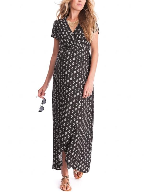 Daisy Maternity Wrap Dress in Black / White