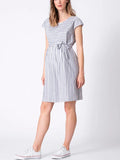 Presley Paneled Maternity Dress in Blue Stripe