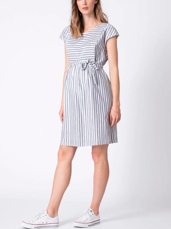 Presley Paneled Maternity Dress in Blue Stripe