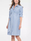 Ariadne Midi Wrap Nursing Shirt Dress in Blue Stripe