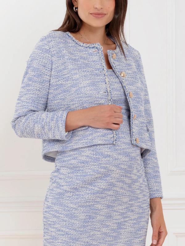Shante Cropped Tweed Maternity Jacket in Blue