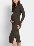 Amaya Layered Maternity and Nursing Knit Dress in Khaki