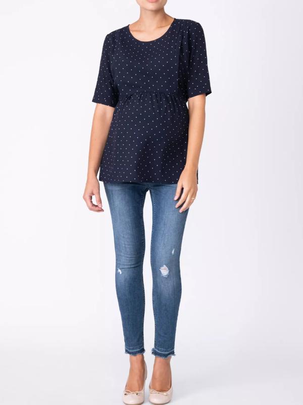 Salema Maternity & Nursing Top in Navy Dot