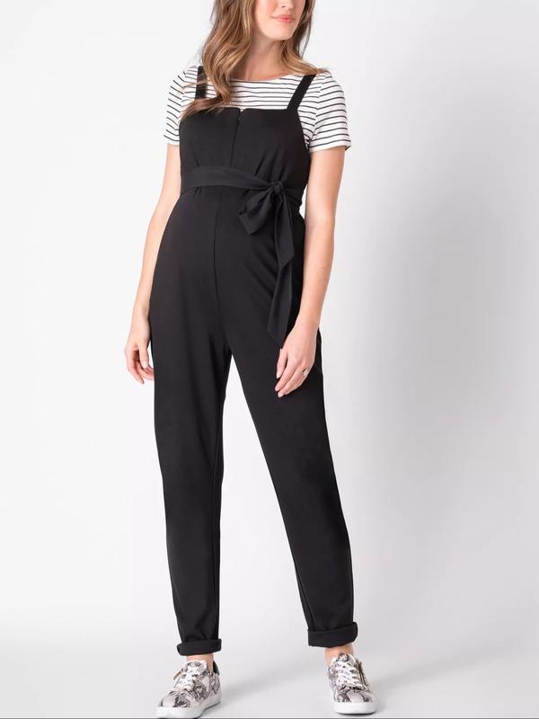 Dune Front Zip Ponte Maternity and Nursing Overalls in Black
