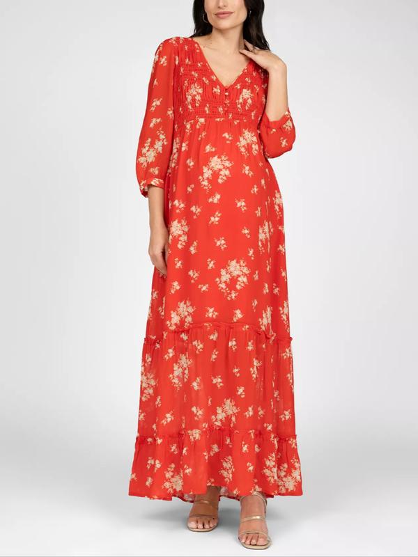Josie Maternity Maxi Dress in Red Print