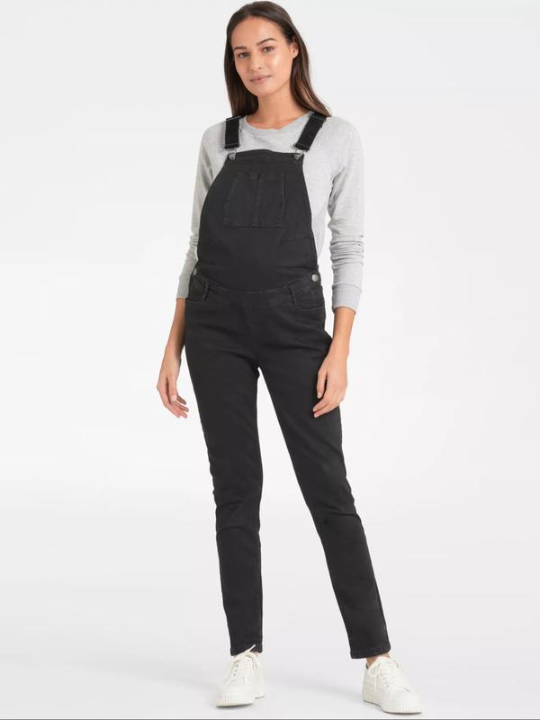 Travis Tall Slim Leg Maternity Overalls 31" Inseam in Black