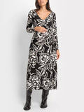 Eily Maternity Drawstring Midi Dress in Black / Ecru