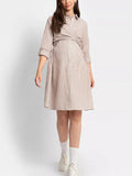 Arianne Maternity Shirt Dress in Taupe / White