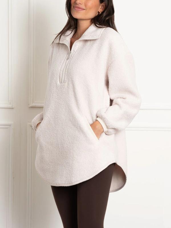 Kiyoko Fleece Maternity Quarter Zip Sweatshirt in Ecru