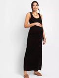 Elantra Scoop Neck Maternity & Nursing Bodycon Maxi Dress in Black