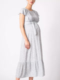 Juniper Maternity Midi Dress in Sage / White