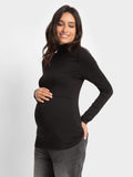 Eragon High Neck Long Sleeve Maternity & Nursing Top in Black