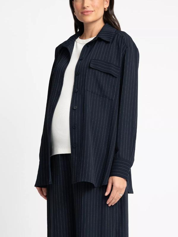 Livvy Pinstripe Maternity Button-Down in Navy White