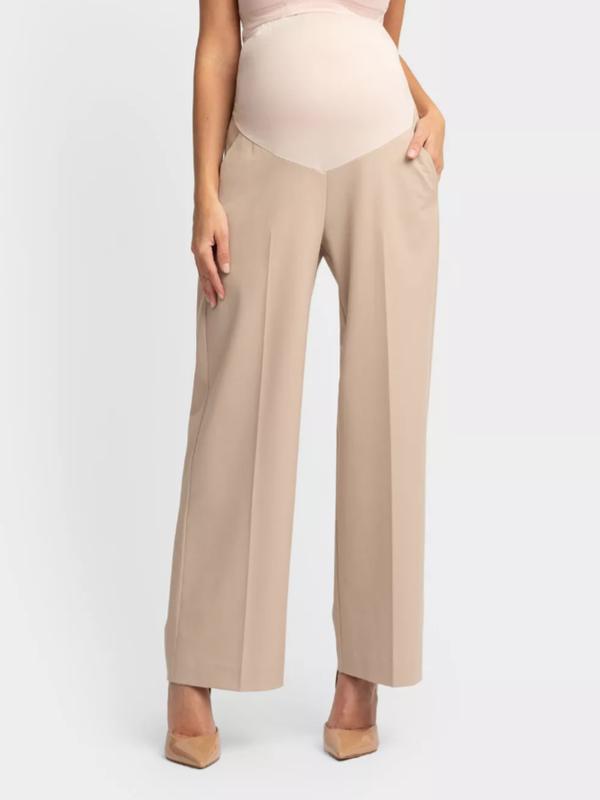 Agatha Maternity Overbump Wide Leg Trouser in Taupe