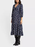 Marge Tiered Midi Maternity Dress in Navy Dot