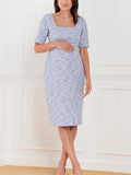 Fauna Tweed Maternity Dress in Blue