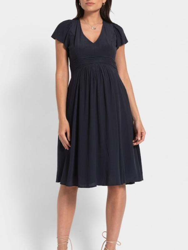 Sariah Flutter Sleeve Maternity Dress in Navy