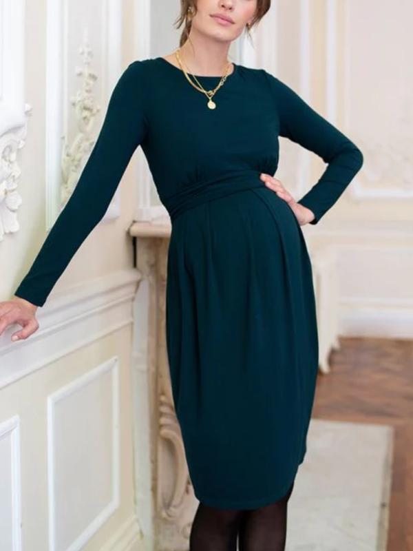 Peachey Long Sleeve Maternity & Nursing Dress in Emerald