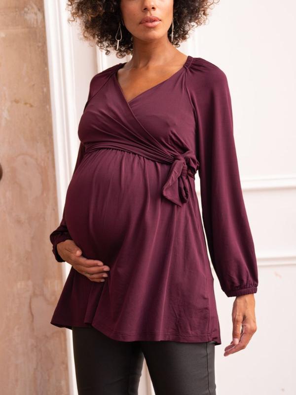 Halston Wrap Maternity Tunic in Plum