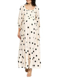 Carmen 3/4 Sleeve Shirred Bodice Midi Maternity Dress in Dot Print