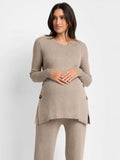 Carnelian Rib Knit Maternity & Nursing Top in Oatmeal