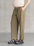 Elan Wide Leg Linen Maternity Pants Tall in Khaki