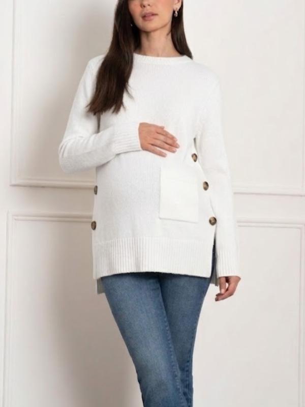 Naxos Front Pocket Maternity Sweater in Ecru