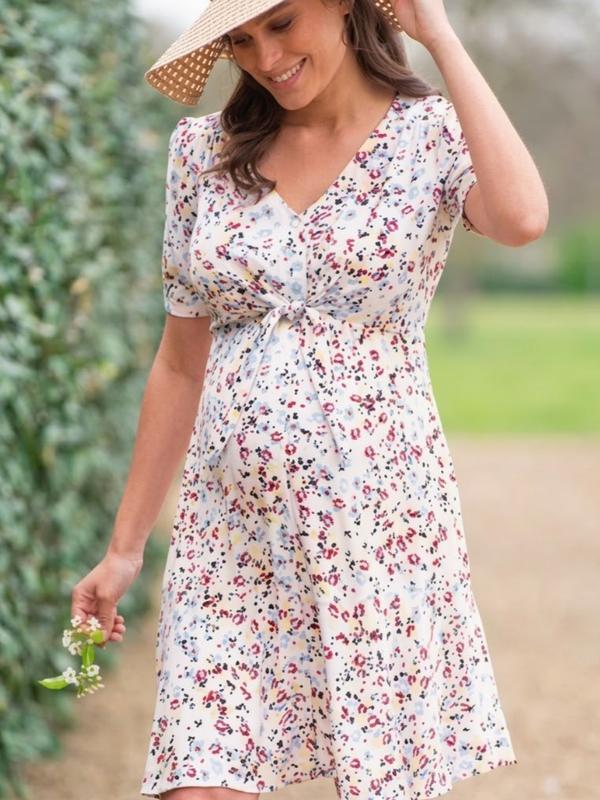 Daffodil Maternity Tie-Front Dress in White