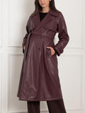 Shakira Maternity Faux-Leather Trenchcoat in Burgundy