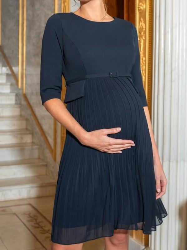 Sophian Pleated Maternity Dress in Midnight