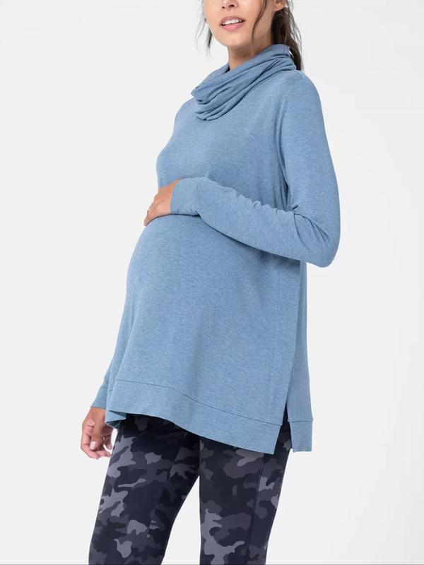 Dara Oversized Roll Neck Maternity and Nursing Top in Blue