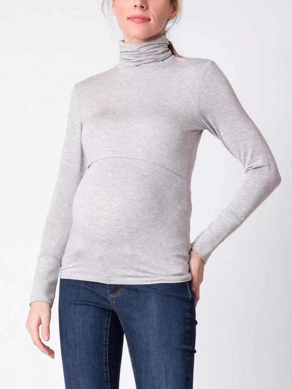 Ember Roll Neck Maternity & Nursing Top in Grey