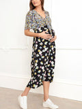 Mercie Tie Front Maternity & Nursing Dress in Black Floral