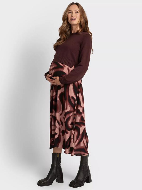 Stormi 2-in-1 Maternity & Nursing Wool-Blend Sweater and Midi Dress in Brown