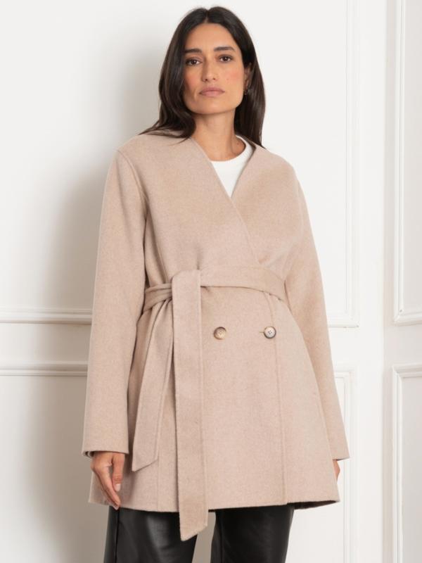Chandler Double Breasted Wool Coat in Oatmeal