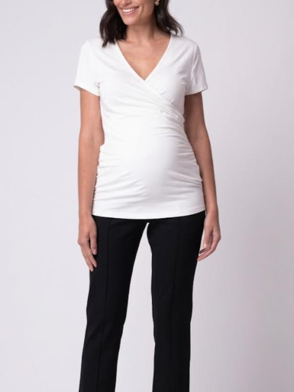 Ines Maternity Mock Wrap Top in Ivory