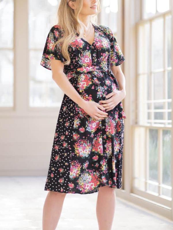 Dahlia Maternity & Nursing Dress in Black Print