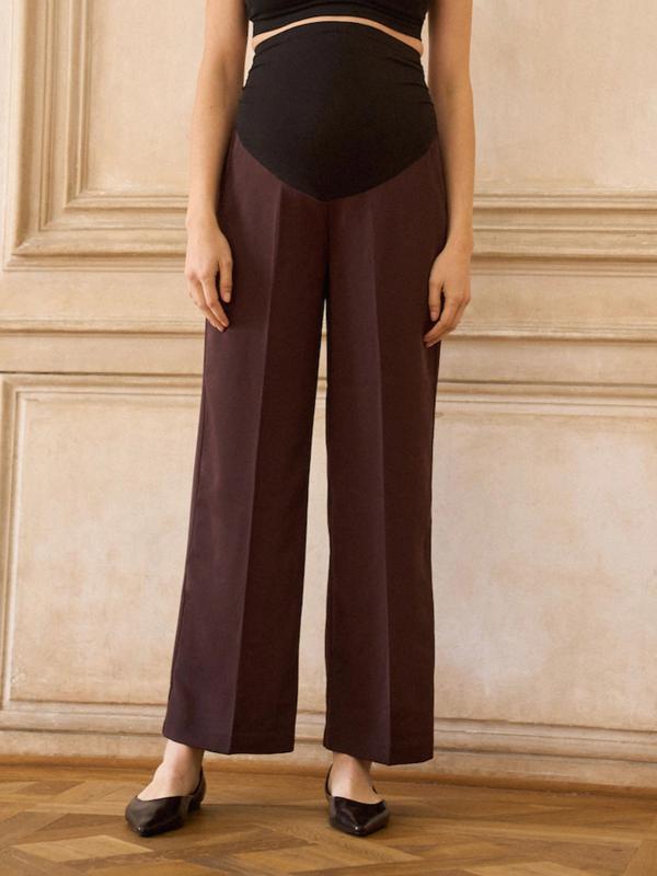 Agnetha Maternity Overbump Wide Leg Trouser in Chocolate