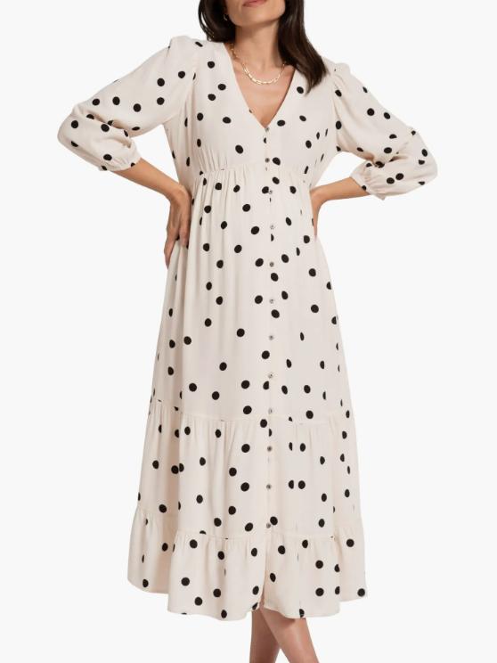 Dede Maternity Tiered Dress in Ivory / Black