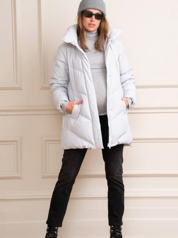 Adena Quilted Maternity and Babywearing Short Puffer Coat in Ice Blue