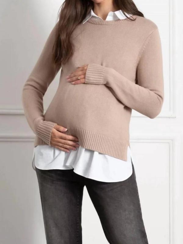 Kerryn Layered Maternity Collared Sweater in Camel