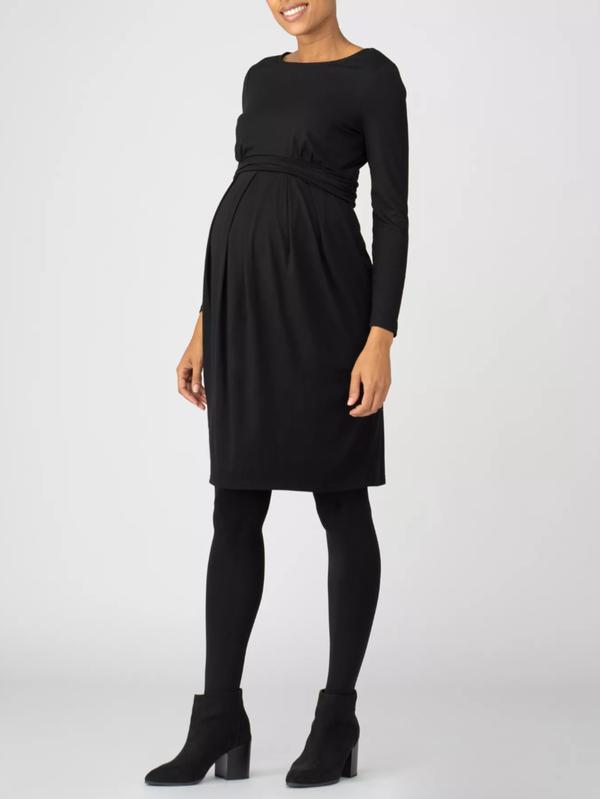 Peachey Long Sleeve Maternity & Nursing Dress in Black