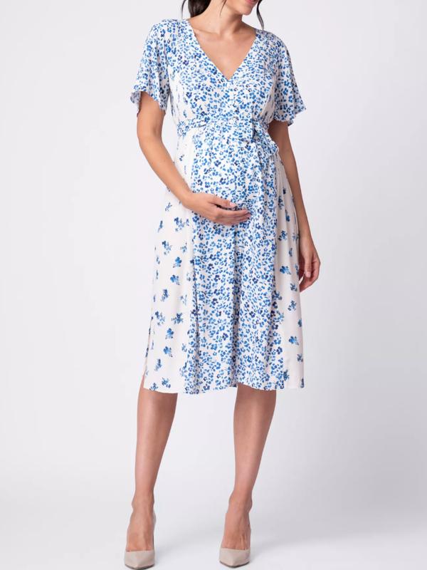 Ivorie Maternity & Nursing Dress in Blue Floral