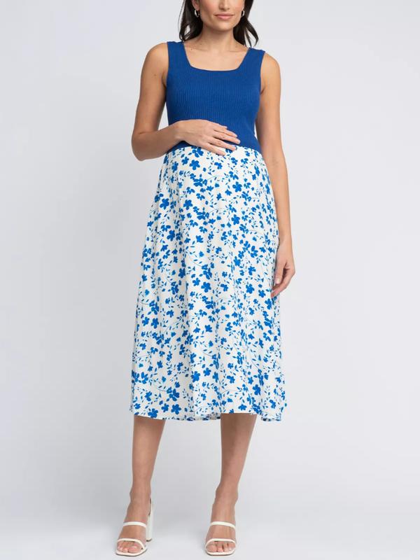 Maria Floral Maternity & Nursing Dress in Blue / White