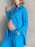 Amrin Maternity Button-Up in Blue