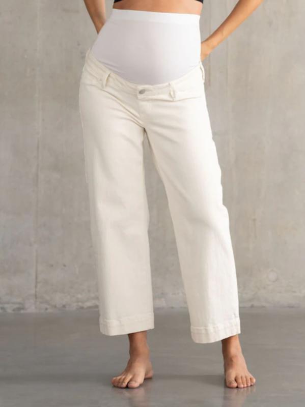 Wolfe Over Bump Maternity Cropped Straight Leg Jeans, Inseam in Cream