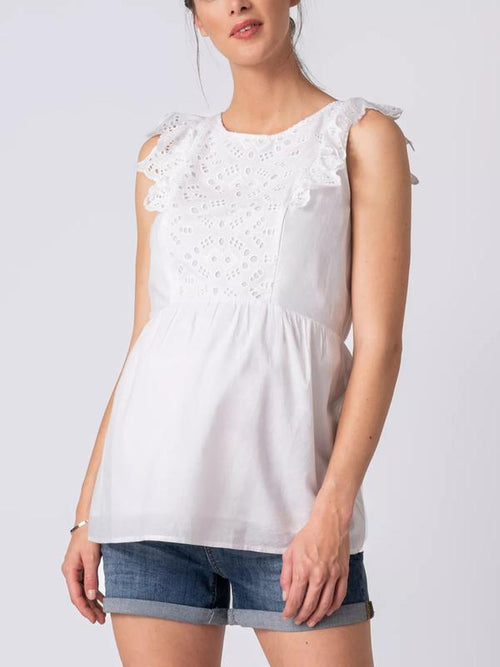 Abigail Sleeveless Broderie Anglaise Maternity and Nursing Top in White