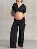 Cathy Under Bump Maternity Twist Wide Leg Pants in Black