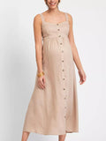 Ascari Maternity Button Front Midi Dress in Taupe