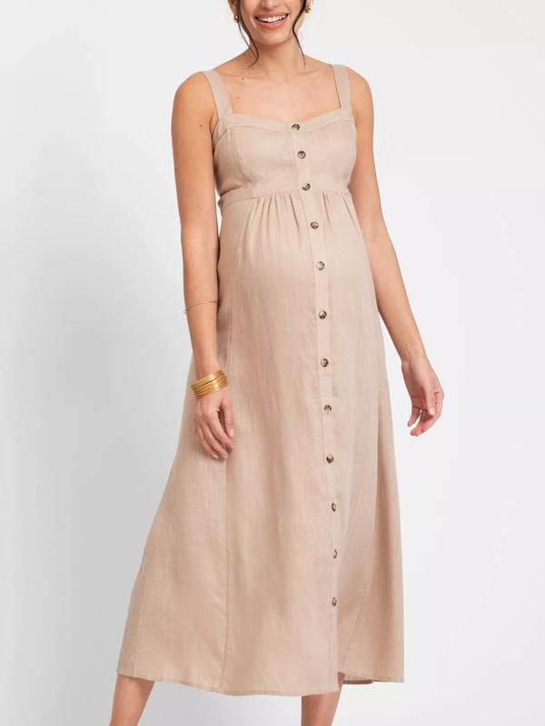 Ascari Maternity Button Front Midi Dress in Taupe